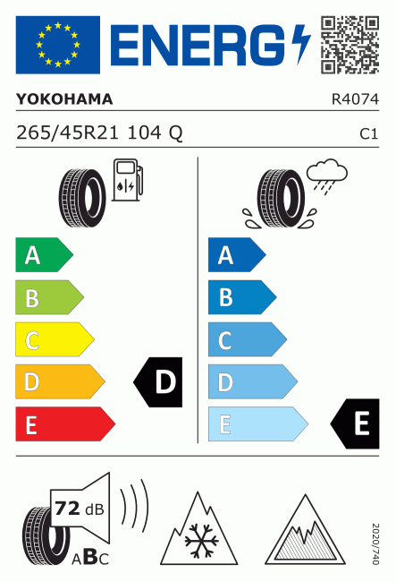 Etiqueta europea 638953 Yokohama 265/45 R21